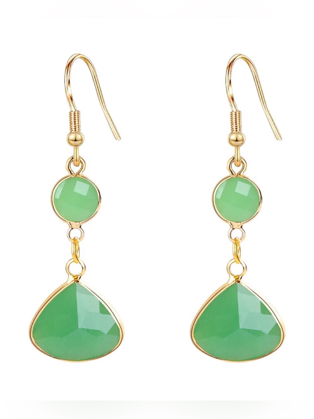 Gold-Trim Green Drop Dangle Earrings